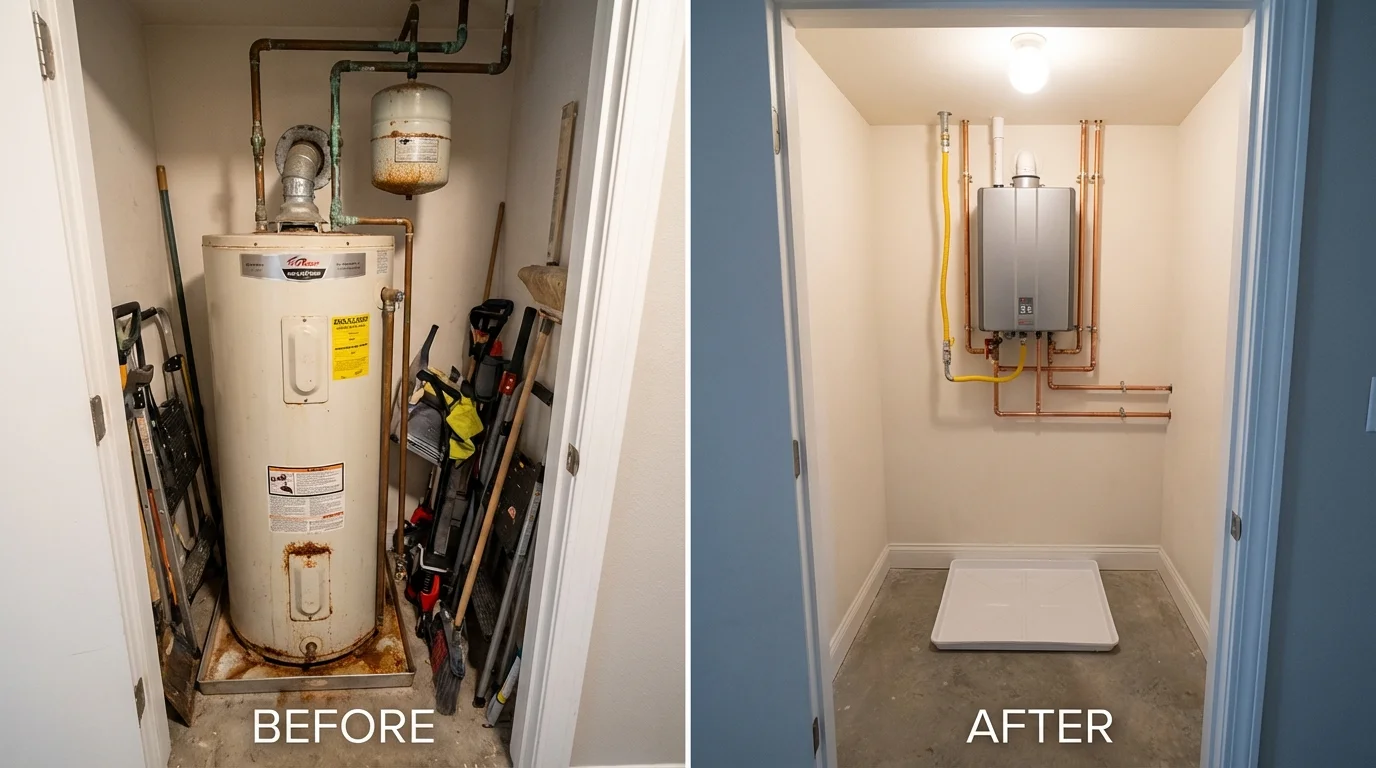 Tank water heater versus wall-mounted tankless unit comparison for Culver, IN homeowners